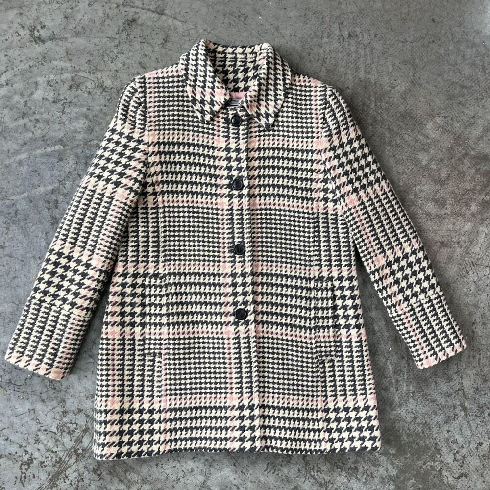 Marvin Richards  Vintage Pink Houndstooth Wool Blend Coat Jacket Women's XL